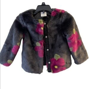 Genuine kids Osh Kosh faux fur snap front floral jacket kids 4T